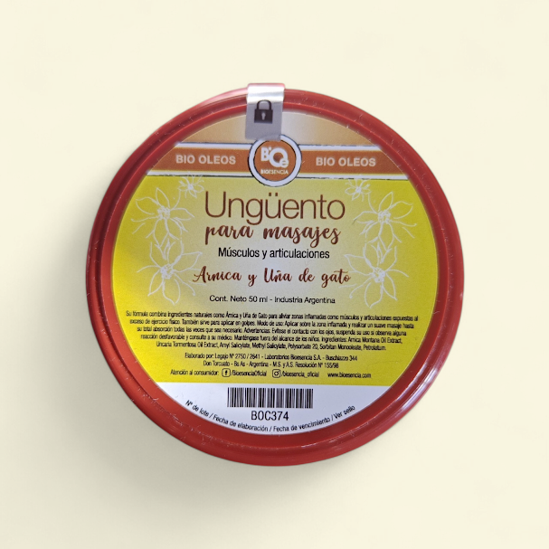 Ungüento para masajes con árnica y uña de gato